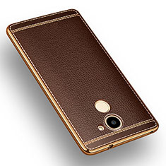 Soft Silicone Gel Leather Snap On Case for Huawei Y7 Prime Brown