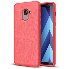 Soft Silicone Gel Leather Snap On Case for Samsung Galaxy A5 (2018) A530F Red
