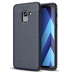 Soft Silicone Gel Leather Snap On Case for Samsung Galaxy A8+ A8 Plus (2018) A730F Blue