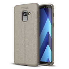 Soft Silicone Gel Leather Snap On Case for Samsung Galaxy A8+ A8 Plus (2018) Duos A730F Gray