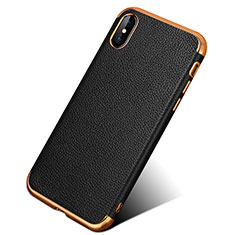 Soft Silicone Gel Leather Snap On Case L04 for Apple iPhone Xs Black