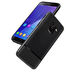 Soft Silicone Gel Leather Snap On Case Q01 for Samsung Galaxy J6 (2018) J600F Black