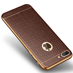 Soft Silicone Gel Leather Snap On Case S01 for Apple iPhone 8 Plus Brown