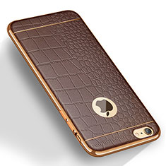 Soft Silicone Gel Leather Snap On Case W01 for Apple iPhone 6S Brown