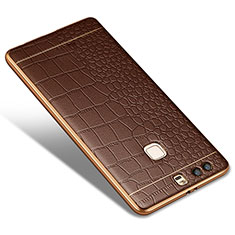 Soft Silicone Gel Leather Snap On Case W01 for Huawei P9 Brown