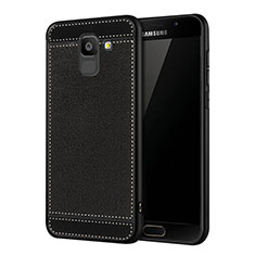 Soft Silicone Gel Leather Snap On Case W01 for Samsung Galaxy On6 (2018) J600F J600G Black
