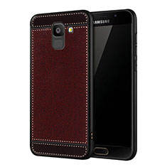 Soft Silicone Gel Leather Snap On Case W01 for Samsung Galaxy On6 (2018) J600F J600G Red