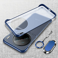 Transparent Crystal Frameless Hard Case Back Cover with Magnetic Finger Ring Stand for Vivo X90 Pro 5G Blue