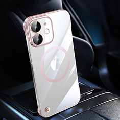 Transparent Crystal Hard Case Back Cover with Mag-Safe Magnetic QC1 for Apple iPhone 12 Mini Rose Gold