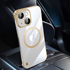 Transparent Crystal Hard Case Back Cover with Mag-Safe Magnetic QC1 for Apple iPhone 14 Gold