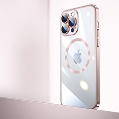 Transparent Crystal Hard Case Back Cover with Mag-Safe Magnetic QC2 for Apple iPhone 14 Pro Max Rose Gold