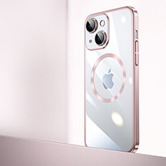 Transparent Crystal Hard Case Back Cover with Mag-Safe Magnetic QC2 for Apple iPhone 15 Plus Rose Gold