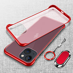 Transparent Crystal Hard Case Back Cover with Magnetic Finger Ring Stand for Apple iPhone 13 Mini Red
