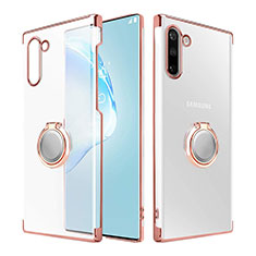 Transparent Crystal Hard Rigid Case Back Cover with Magnetic Finger Ring Stand for Samsung Galaxy Note 10 5G Rose Gold