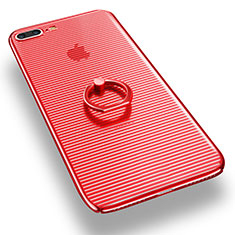 Transparent Hard Rigid Case Cover with Finger Ring Stand for Apple iPhone 7 Plus Red