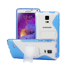Transparent Silicone Stands S-Line Case for Samsung Galaxy Note 4 Duos N9100 Dual SIM Blue