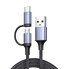 Type-C and Mrico USB Charger USB Data Cable Charging Cord Android Universal 3A H01 for Oneplus 12R 5G Dark Gray