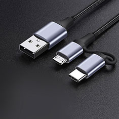 Type-C and Mrico USB Charger USB Data Cable Charging Cord Android Universal 3A H01 for Alcatel 3V Dark Gray