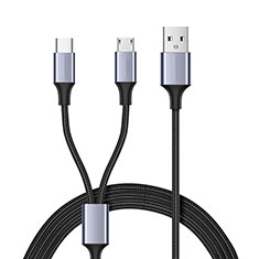 Type-C and Mrico USB Charger USB Data Cable Charging Cord Android Universal T02 for Samsung Galaxy S23 Plus 5G Black