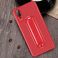 Ultra-thin Silicone Gel Soft Case Cover with Finger Ring Stand A01 for Huawei P20 Red