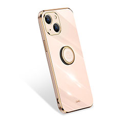 Ultra-thin Silicone Gel Soft Case Cover with Finger Ring Stand for Apple iPhone 13 Gold