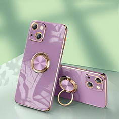 Ultra-thin Silicone Gel Soft Case Cover with Finger Ring Stand for Apple iPhone 13 Pro Clove Purple