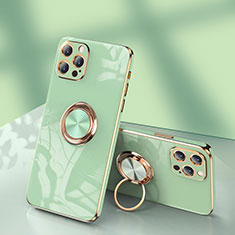 Ultra-thin Silicone Gel Soft Case Cover with Finger Ring Stand for Apple iPhone 13 Pro Matcha Green