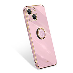 Ultra-thin Silicone Gel Soft Case Cover with Finger Ring Stand for Apple iPhone 14 Plus Rose Gold