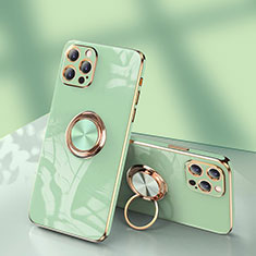Ultra-thin Silicone Gel Soft Case Cover with Finger Ring Stand for Apple iPhone 14 Pro Matcha Green