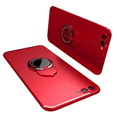 Ultra-thin Silicone Gel Soft Case Cover with Finger Ring Stand for Huawei Honor V10 Red