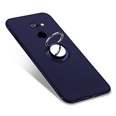 Ultra-thin Silicone Gel Soft Case Cover with Finger Ring Stand for Huawei Y7 Prime Blue