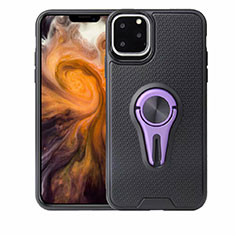 Ultra-thin Silicone Gel Soft Case Cover with Magnetic Finger Ring Stand A01 for Apple iPhone 11 Pro Max Purple