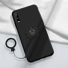 Ultra-thin Silicone Gel Soft Case Cover with Magnetic Finger Ring Stand A01 for Huawei Enjoy 10 Black