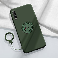 Ultra-thin Silicone Gel Soft Case Cover with Magnetic Finger Ring Stand A01 for Huawei Enjoy 10 Green
