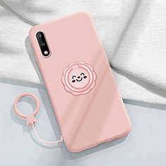 Ultra-thin Silicone Gel Soft Case Cover with Magnetic Finger Ring Stand A01 for Huawei Enjoy 10 Pink