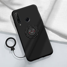 Ultra-thin Silicone Gel Soft Case Cover with Magnetic Finger Ring Stand A01 for Huawei Enjoy 10 Plus Black