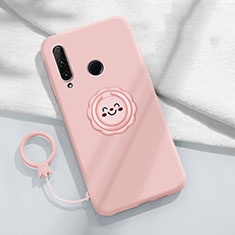 Ultra-thin Silicone Gel Soft Case Cover with Magnetic Finger Ring Stand A01 for Huawei Enjoy 10 Plus Pink