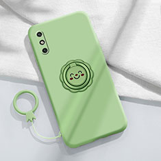 Ultra-thin Silicone Gel Soft Case Cover with Magnetic Finger Ring Stand A01 for Huawei Enjoy 10e Cyan