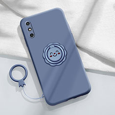 Ultra-thin Silicone Gel Soft Case Cover with Magnetic Finger Ring Stand A01 for Huawei Enjoy 10e Gray