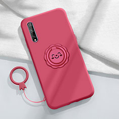 Ultra-thin Silicone Gel Soft Case Cover with Magnetic Finger Ring Stand A01 for Huawei Enjoy 10S Red Wine