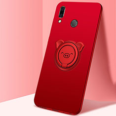 Ultra-thin Silicone Gel Soft Case Cover with Magnetic Finger Ring Stand A01 for Huawei Honor 10 Lite Red
