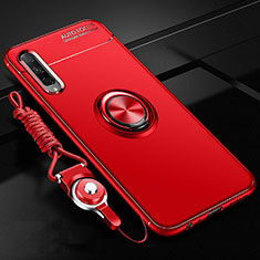 Ultra-thin Silicone Gel Soft Case Cover with Magnetic Finger Ring Stand A01 for Huawei Honor 9X Pro Red