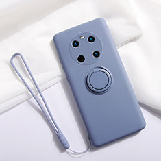 Ultra-thin Silicone Gel Soft Case Cover with Magnetic Finger Ring Stand A01 for Huawei Mate 40 Lavender Gray