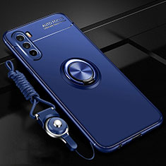 Ultra-thin Silicone Gel Soft Case Cover with Magnetic Finger Ring Stand A01 for Huawei Mate 40 Lite 5G Blue
