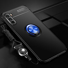 Ultra-thin Silicone Gel Soft Case Cover with Magnetic Finger Ring Stand A01 for Huawei Mate 40 Lite 5G Blue and Black