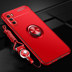 Ultra-thin Silicone Gel Soft Case Cover with Magnetic Finger Ring Stand A01 for Huawei Mate 40 Lite 5G Red