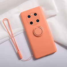 Ultra-thin Silicone Gel Soft Case Cover with Magnetic Finger Ring Stand A01 for Huawei Mate 40 Orange