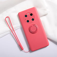 Ultra-thin Silicone Gel Soft Case Cover with Magnetic Finger Ring Stand A01 for Huawei Mate 40 Pro Red