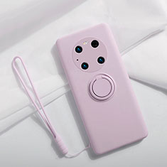 Ultra-thin Silicone Gel Soft Case Cover with Magnetic Finger Ring Stand A01 for Huawei Mate 40E Pro 4G Clove Purple