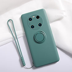 Ultra-thin Silicone Gel Soft Case Cover with Magnetic Finger Ring Stand A01 for Huawei Mate 40E Pro 4G Midnight Green